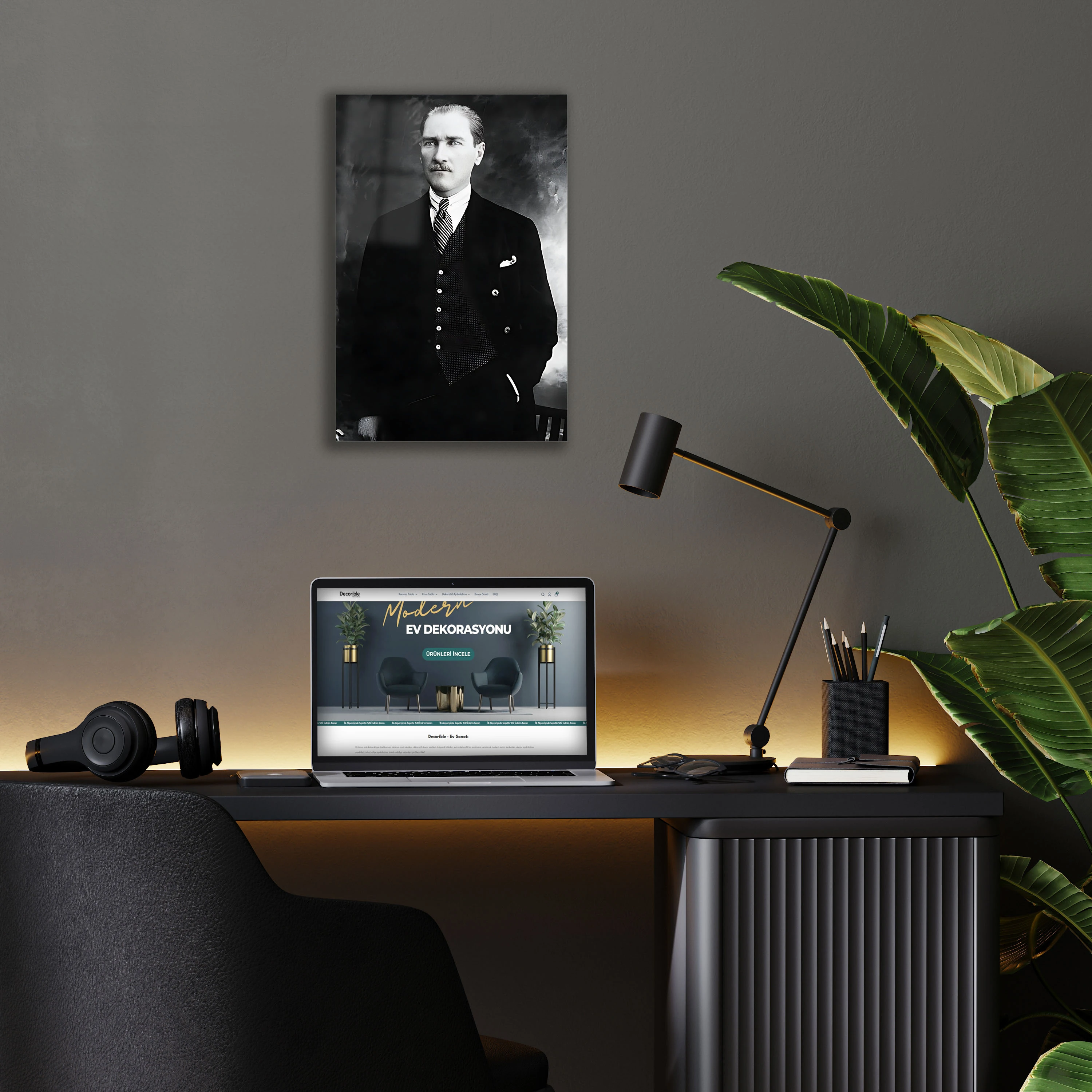 Mustafa Kemal Atatürk Portresi Cam Tablo